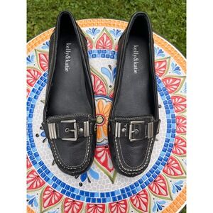 Kelly & Katie Glenn-KX Women's 7 M Black Leather Buckle Loafers Moc Toe